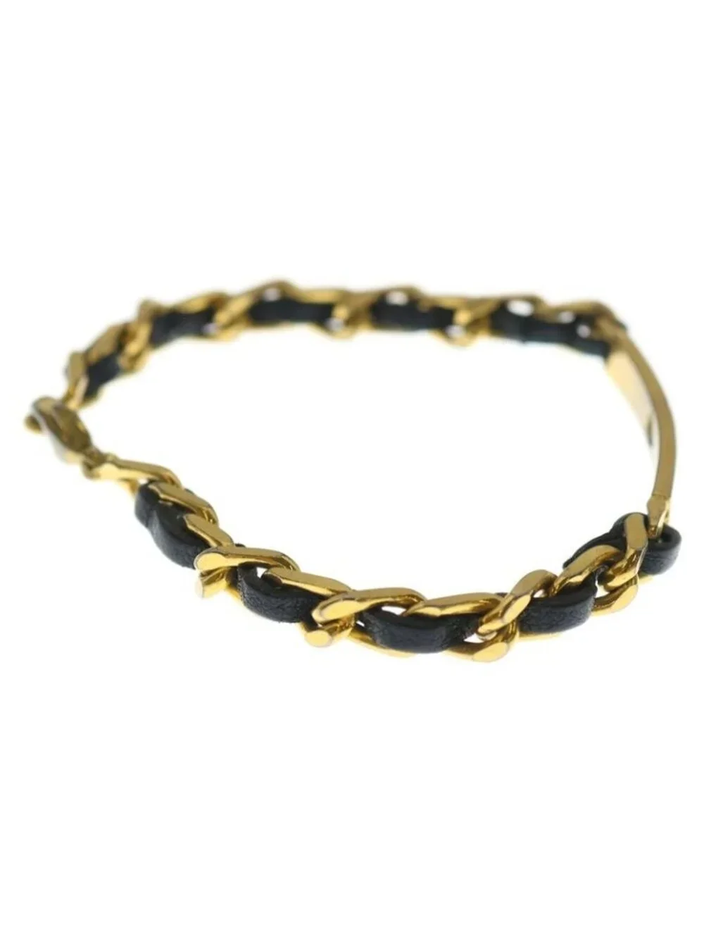 Chanel Chain Bracelet Black Gold Leather - Picture 3 of 6